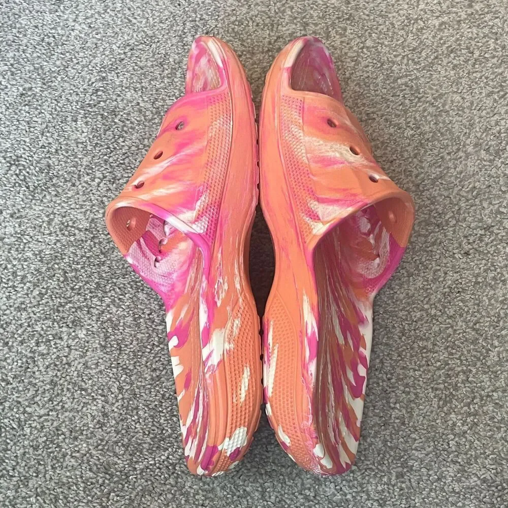 Crocs Classic Slide Pink Orange‎ Marbled Tie Dye Sandals Mens 11 Women 13 206121
